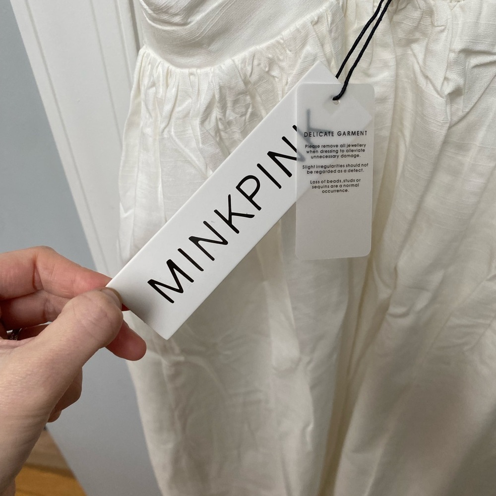 MinkPink White tropical palm tree embroidered midi dress - Picture 7 of 10